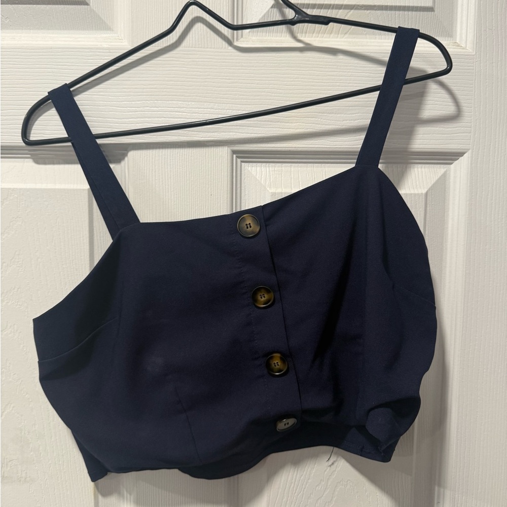 Love J Navy Buttoned Crop Top